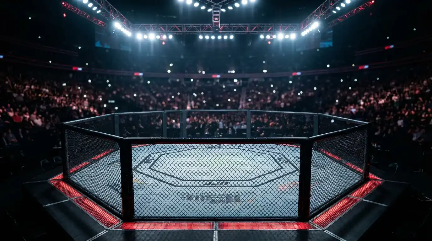 Oktagon UFC z nałożoną siatką danych analitycznych i kursów bukmacherskich